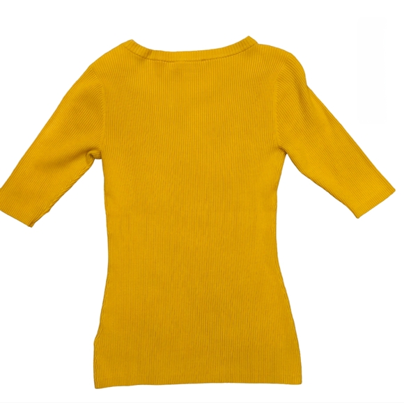 I.N.C Ribbed Short Sleeve Gold Sweater NWT Size Petite Petite - Picture 2 of 8